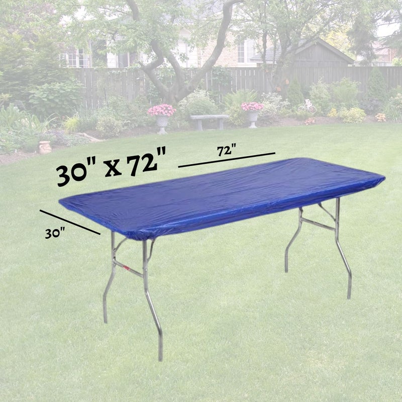 Kwik-Covers 30" x 72" (6 Feet) Royal Blue Rectangular Fitted Plastic Table Covers - 10 Pack - Image 4